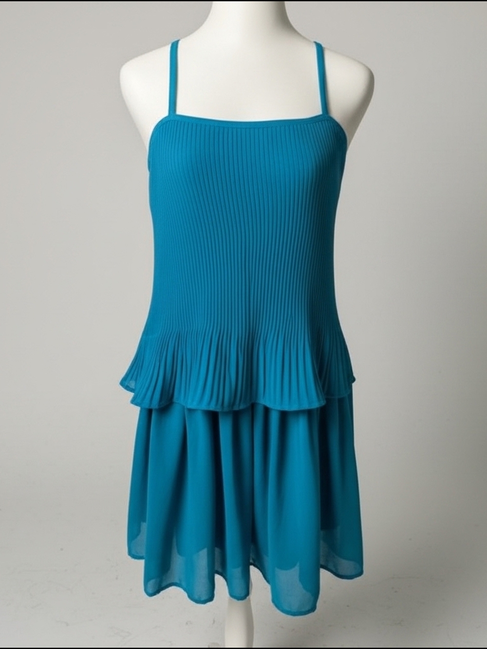 Petticoat Alley Teal Pleated Peplum Spaghetti-Strap Dress